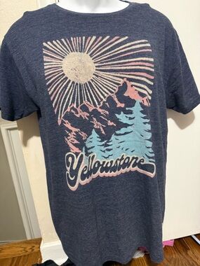 Original Retro Brand Navy Yellowstone Graphic Tee with Pink & Teal Print